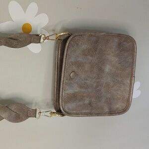 🌻Anthropologie Gray Square Textured Faux Leather Woven Strap Crossbody Purse